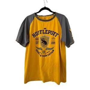 Harry Potter Hufflepuff Quidditch Team Captain Raglan Shirt Yellow Grey Large